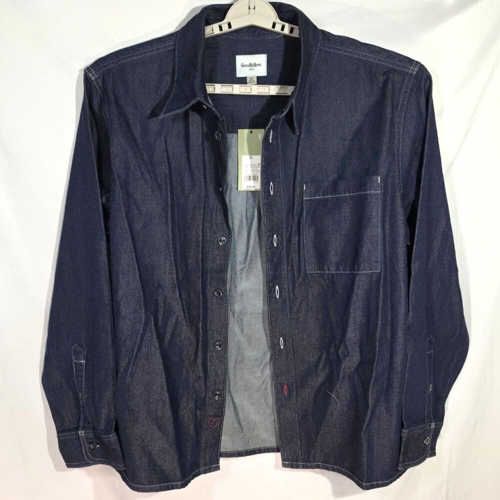 Goodfellow & Co Denim Long Sleeve Button-Up Work Shirt in Dark Indigo XL